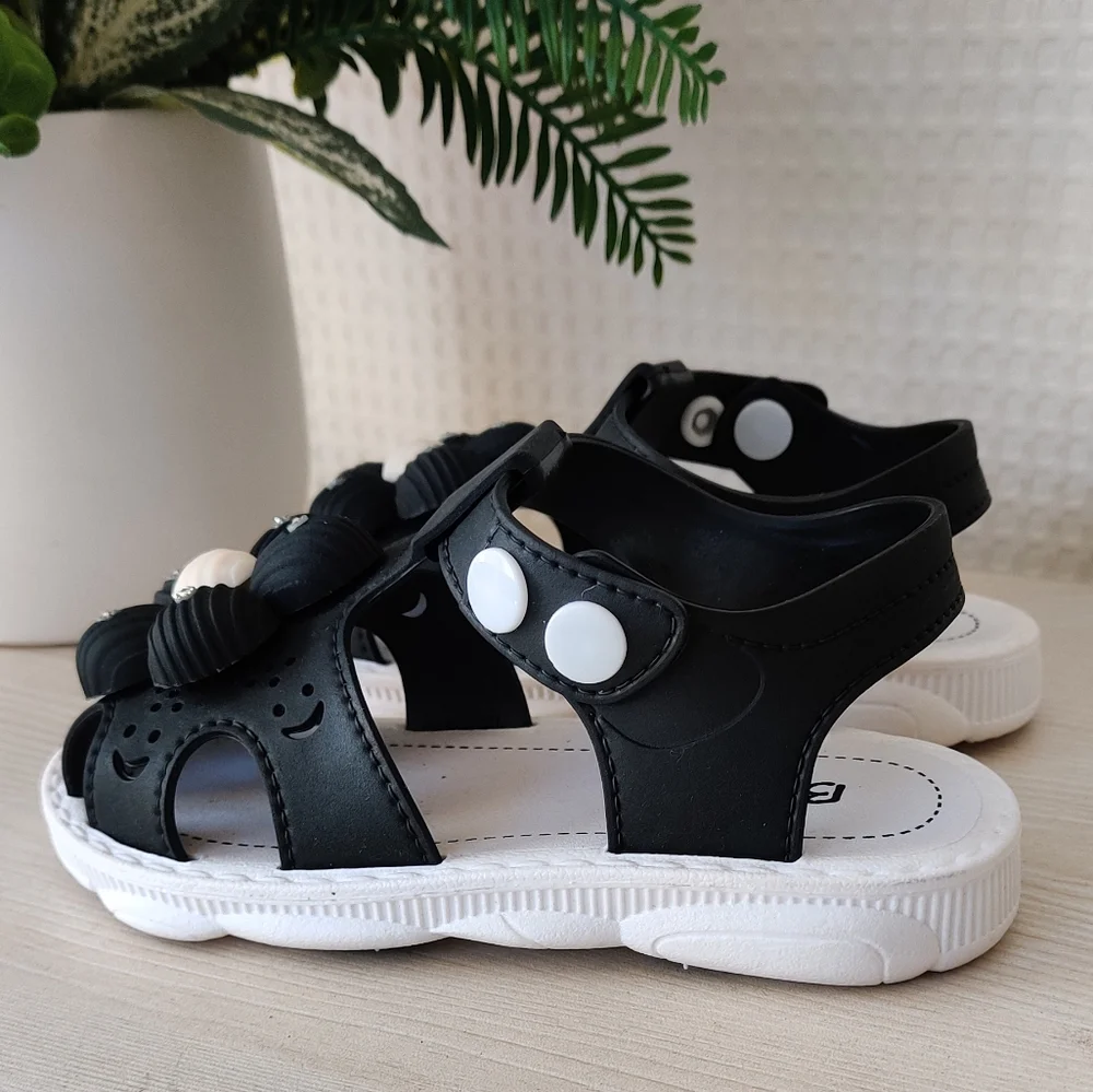 Baby Girls 3d Flower Black Closed Toe Ankle Strap Sandals Toddler 8.5